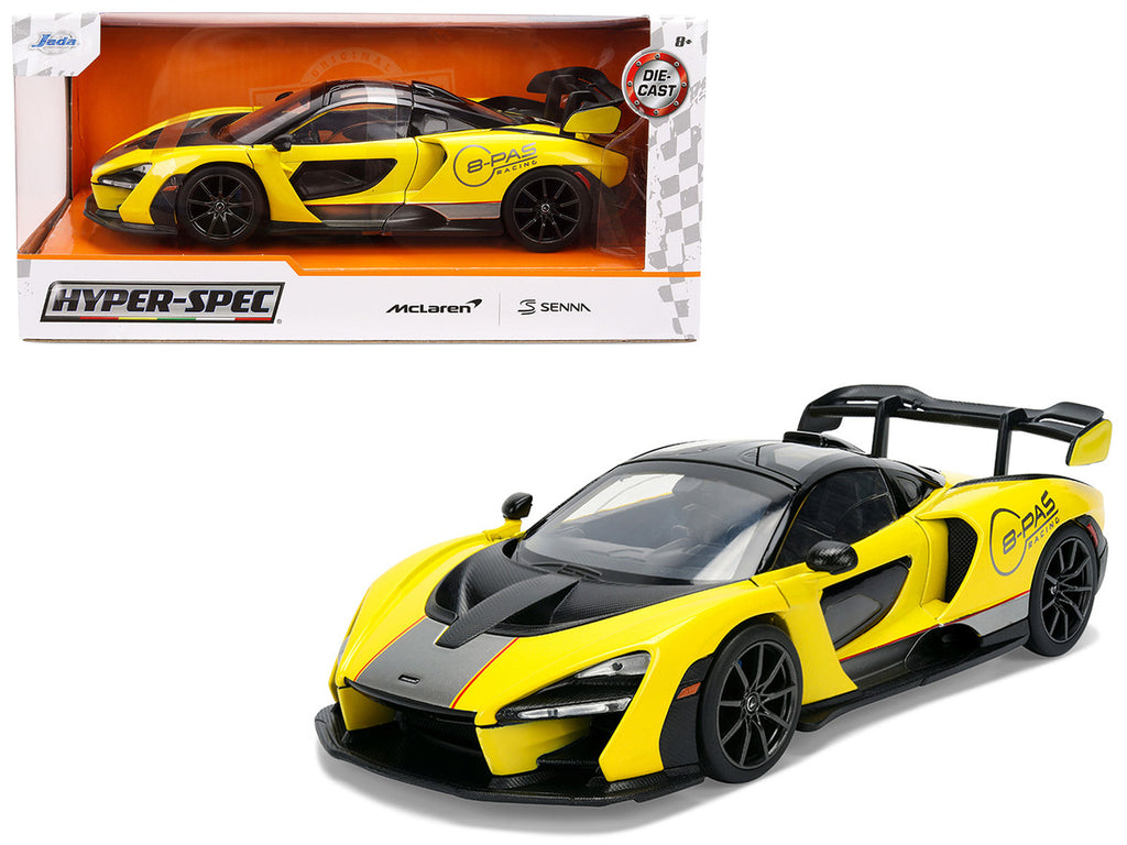 McLaren Senna "8-PAS Racing" Yellow Metallic with Black Top "Hyper-Spec" Series 1/24 Diecast Model Car by Jada-4