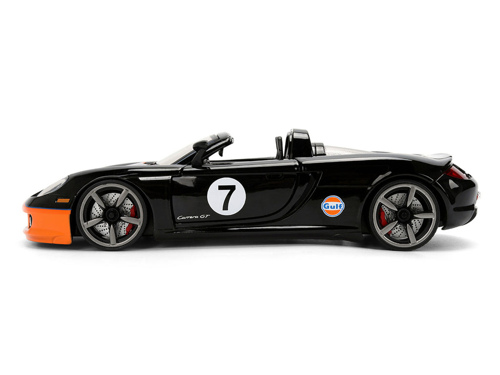 Porsche Carrera GT Convertible #7 "Gulf Oil" Black with Orange Graphics "Hyper-Spec" Series 1/24 Diecast Model Car by Jada-2