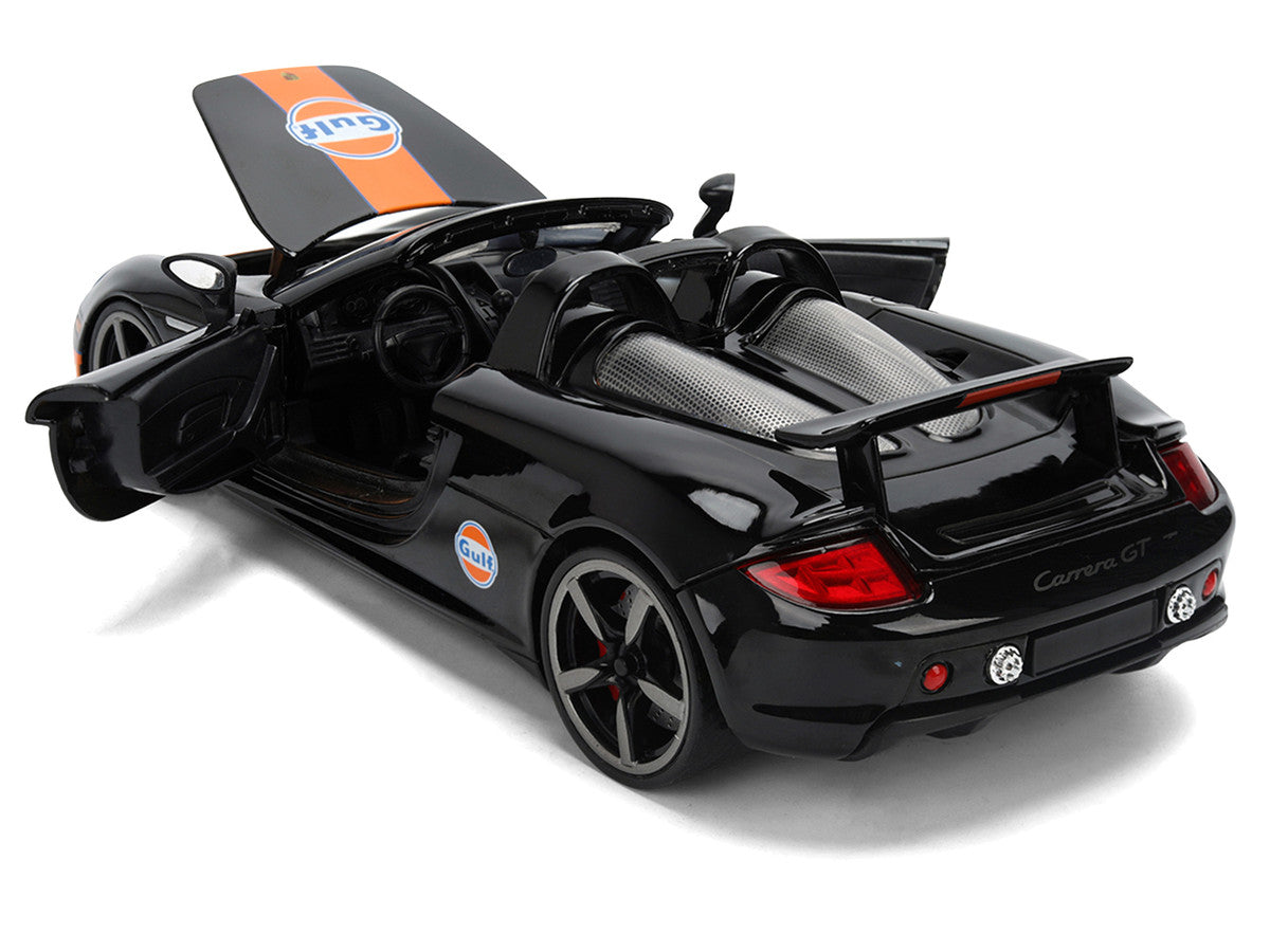 Porsche Carrera GT Convertible #7 "Gulf Oil" Black with Orange Graphics "Hyper-Spec" Series 1/24 Diecast Model Car by Jada-3