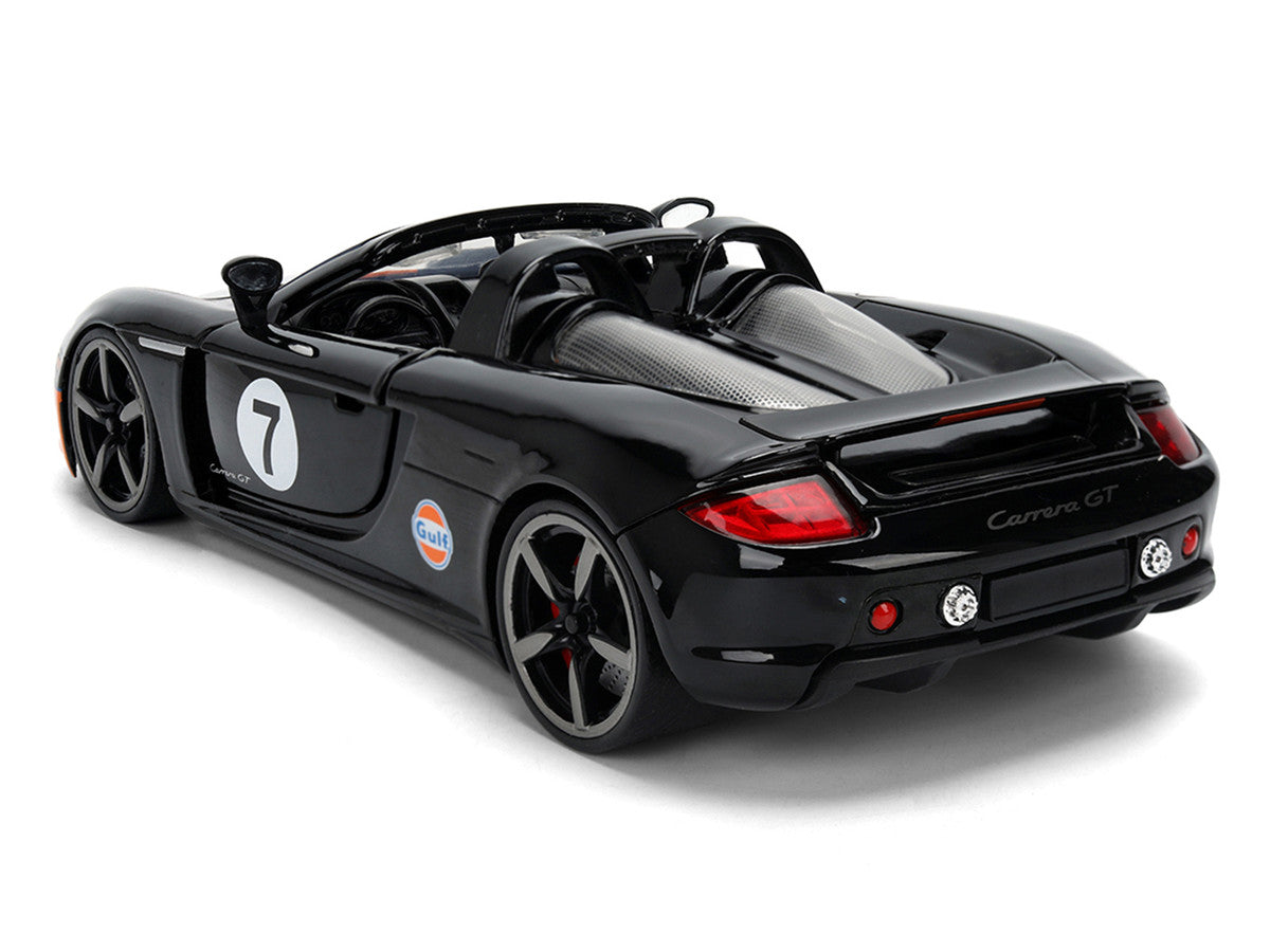 Porsche Carrera GT Convertible #7 "Gulf Oil" Black with Orange Graphics "Hyper-Spec" Series 1/24 Diecast Model Car by Jada-4