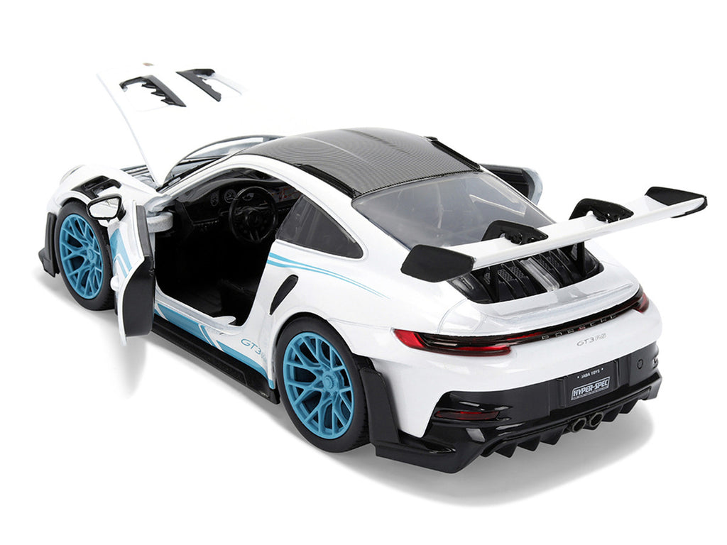 Porsche 911 GT3 RS (992) #12 White with Blue Stripes and Carbon Top "Hyper-Spec" Series 1/24 Diecast Model Car by Jada-3