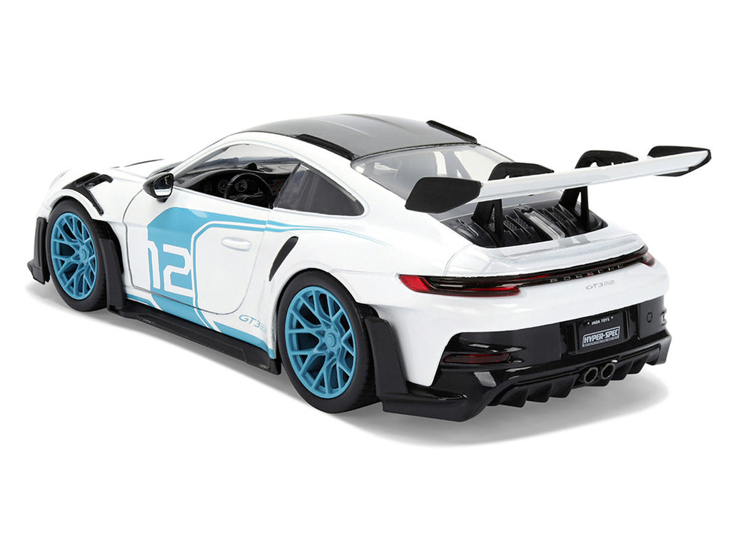 Porsche 911 GT3 RS (992) #12 White with Blue Stripes and Carbon Top "Hyper-Spec" Series 1/24 Diecast Model Car by Jada-2