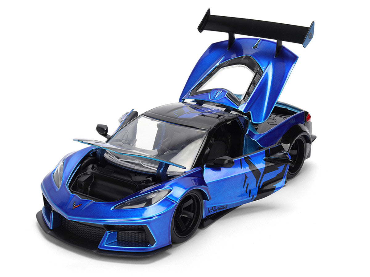 Chevrolet Corvette C8 "Liberty Walk" Candy Blue and Black "Hyper-Spec" Series 1/24 Diecast Model Car by Jada-0