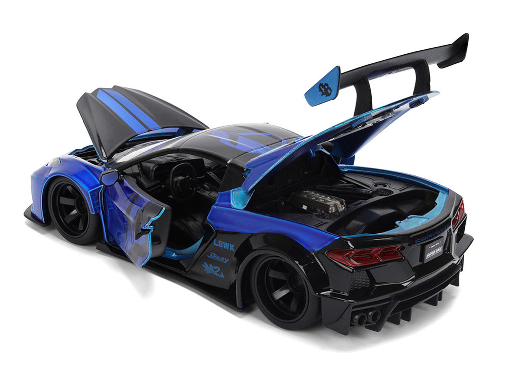Chevrolet Corvette C8 "Liberty Walk" Candy Blue and Black "Hyper-Spec" Series 1/24 Diecast Model Car by Jada-3