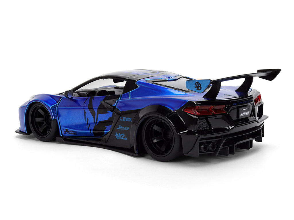 Chevrolet Corvette C8 "Liberty Walk" Candy Blue and Black "Hyper-Spec" Series 1/24 Diecast Model Car by Jada-1
