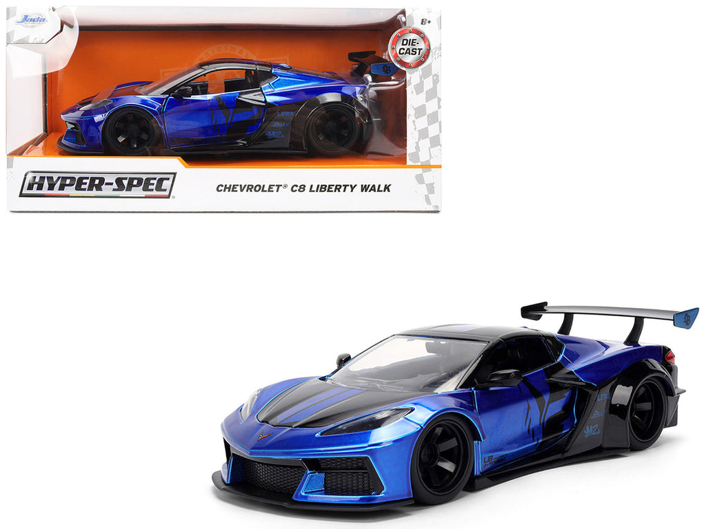 Chevrolet Corvette C8 "Liberty Walk" Candy Blue and Black "Hyper-Spec" Series 1/24 Diecast Model Car by Jada-4