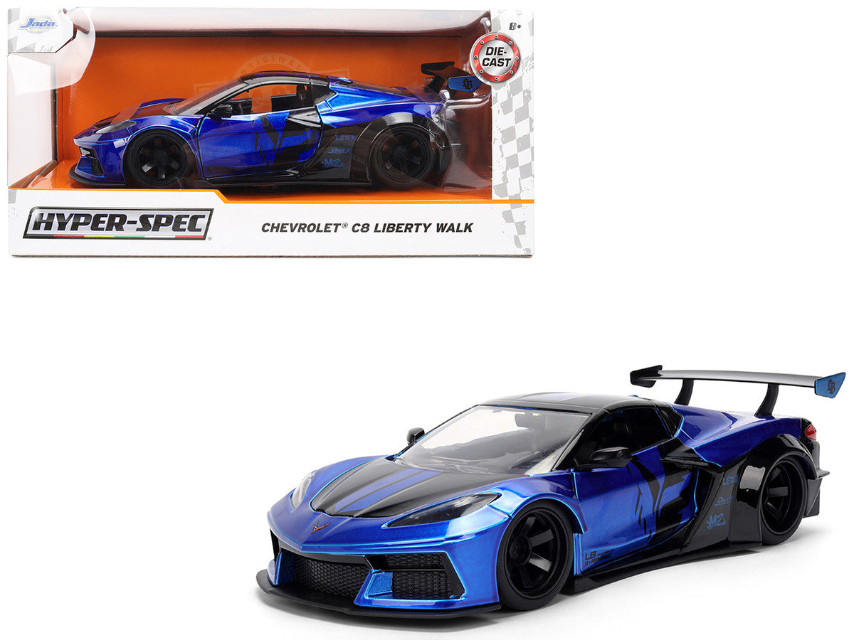 Chevrolet Corvette C8 "Liberty Walk" Candy Blue and Black "Hyper-Spec" Series 1/24 Diecast Model Car by Jada-4