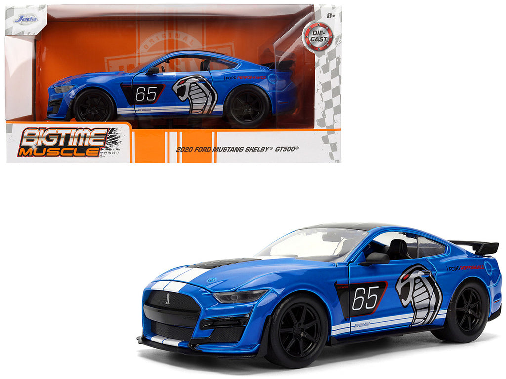 2020 Ford Mustang Shelby GT500 #65 "Ford Performance" Blue with Black Top and White Stripes "Bigtime Muscle" Series 1/24 Diecast Model Car by Jada-0