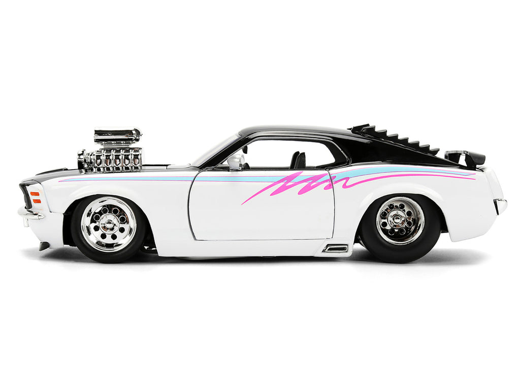 1970 Ford Mustang Boss 429 Black and White with Graphics "Bigtime Muscle" Series 1/24 Diecast Model Car by Jada-0