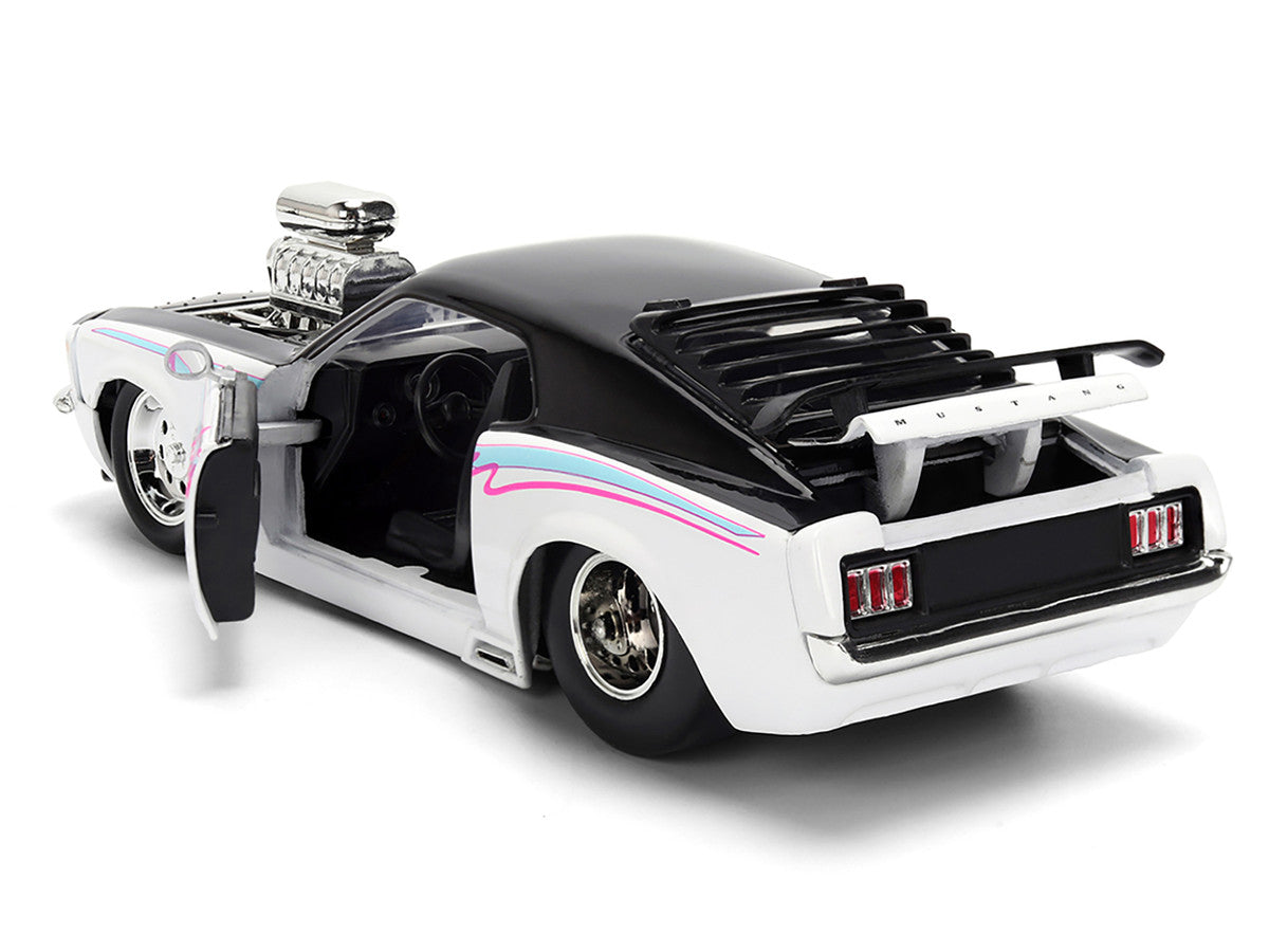 1970 Ford Mustang Boss 429 Black and White with Graphics "Bigtime Muscle" Series 1/24 Diecast Model Car by Jada-3