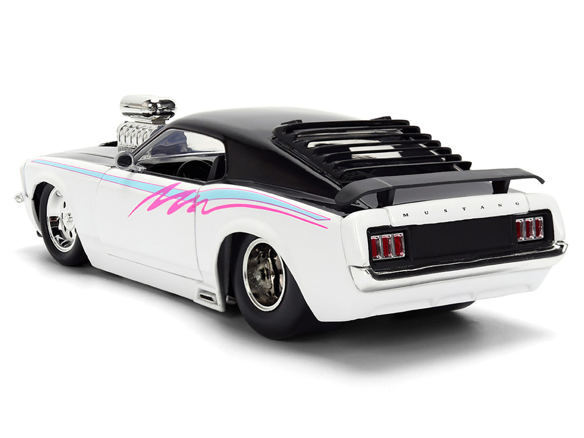 1970 Ford Mustang Boss 429 Black and White with Graphics "Bigtime Muscle" Series 1/24 Diecast Model Car by Jada-1