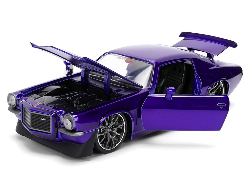 1971 Chevrolet Camaro Z/28 Purple Metallic with Black Hood "Bigtime Muscle" Series 1/24 Diecast Model Car by Jada-3