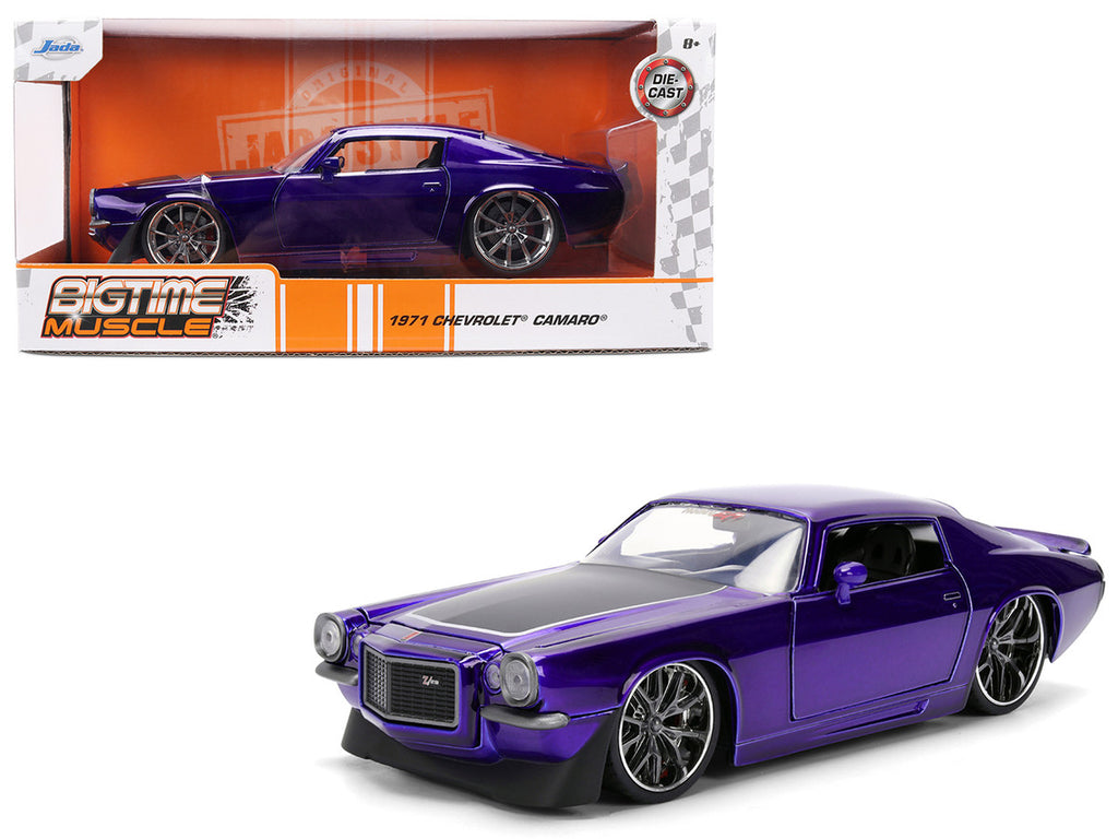 1971 Chevrolet Camaro Z/28 Purple Metallic with Black Hood "Bigtime Muscle" Series 1/24 Diecast Model Car by Jada-4