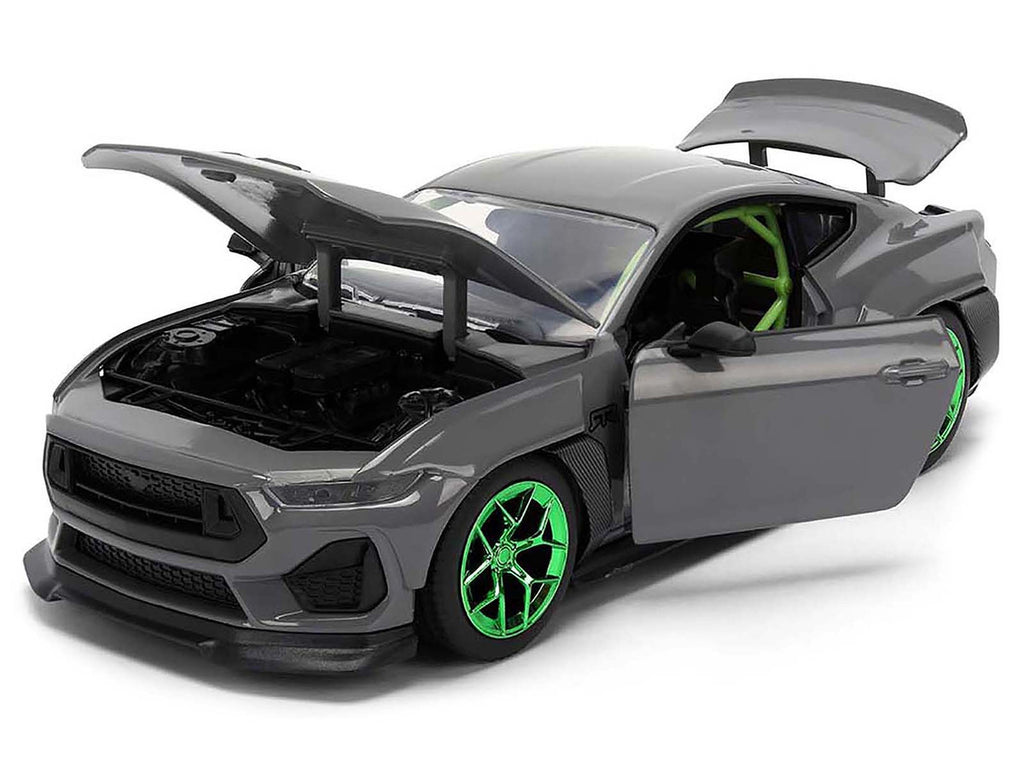 2024 Ford Mustang RTR Gray with Green Wheels "Bigtime Muscle" Series 1/24 Diecast Model Car by Jada-2