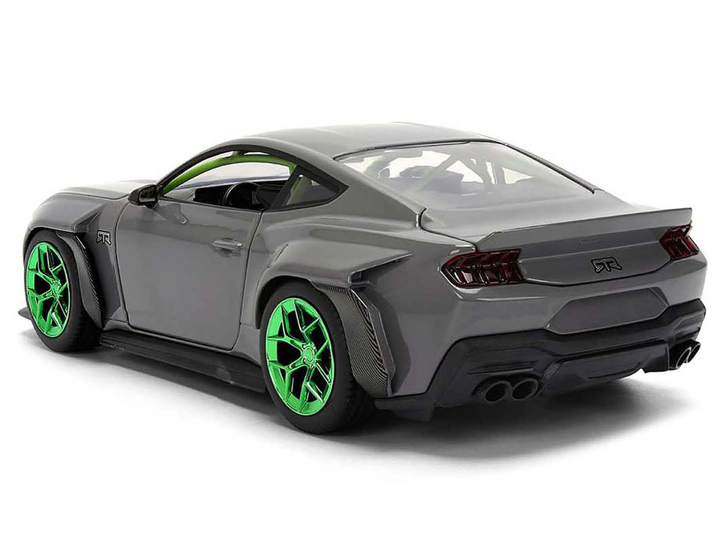 2024 Ford Mustang RTR Gray with Green Wheels "Bigtime Muscle" Series 1/24 Diecast Model Car by Jada-1