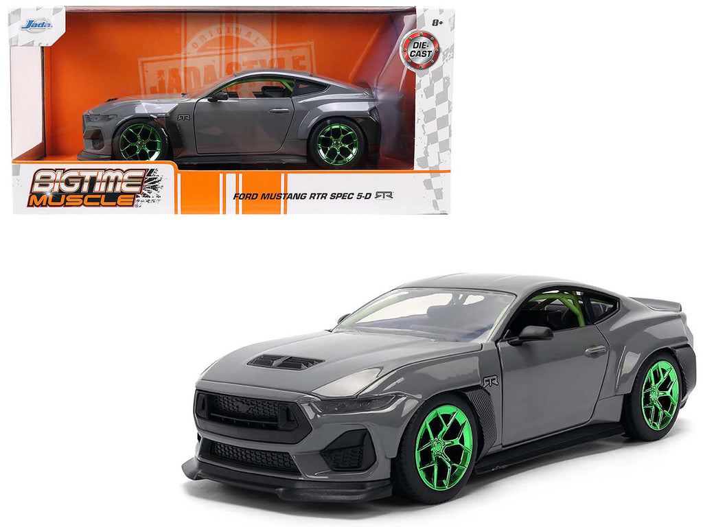 2024 Ford Mustang RTR Gray with Green Wheels "Bigtime Muscle" Series 1/24 Diecast Model Car by Jada-4