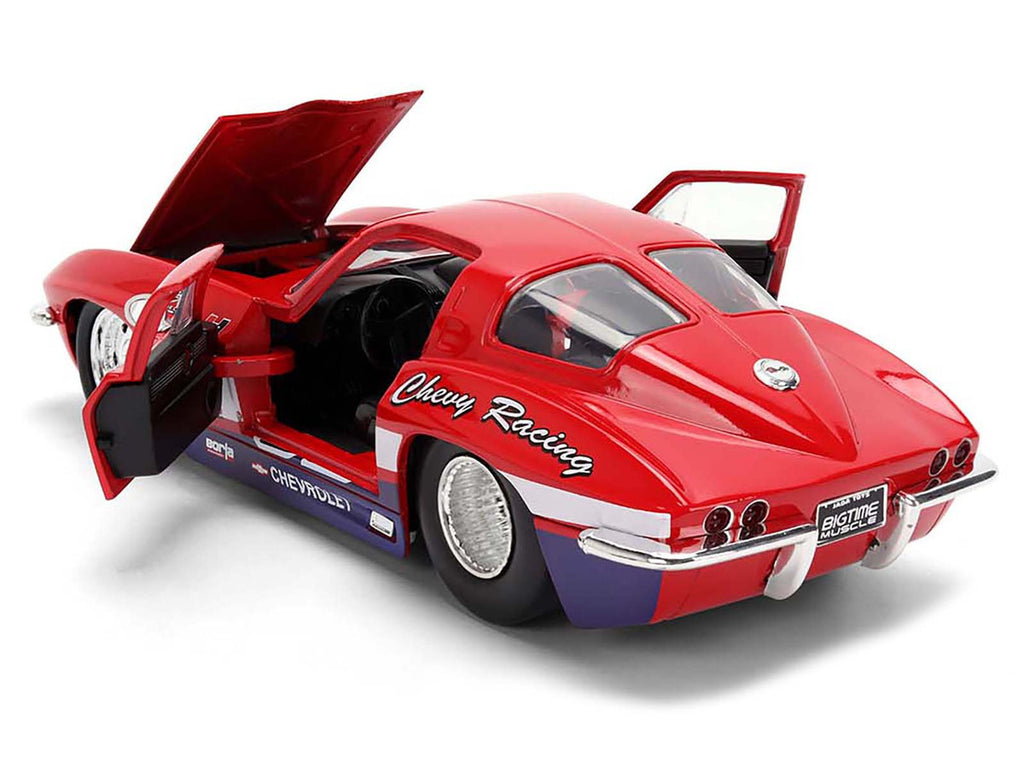 1963 Chevrolet Corvette Stingray #63 "Chevy Racing" Red with White and Blue Stripes "Bigtime Muscle" Series 1/24 Diecast Model Car by Jada-0