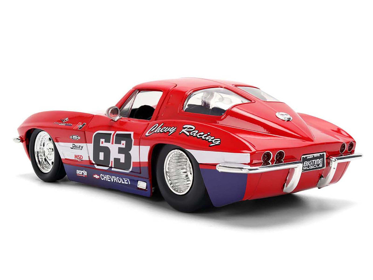 1963 Chevrolet Corvette Stingray #63 "Chevy Racing" Red with White and Blue Stripes "Bigtime Muscle" Series 1/24 Diecast Model Car by Jada-2