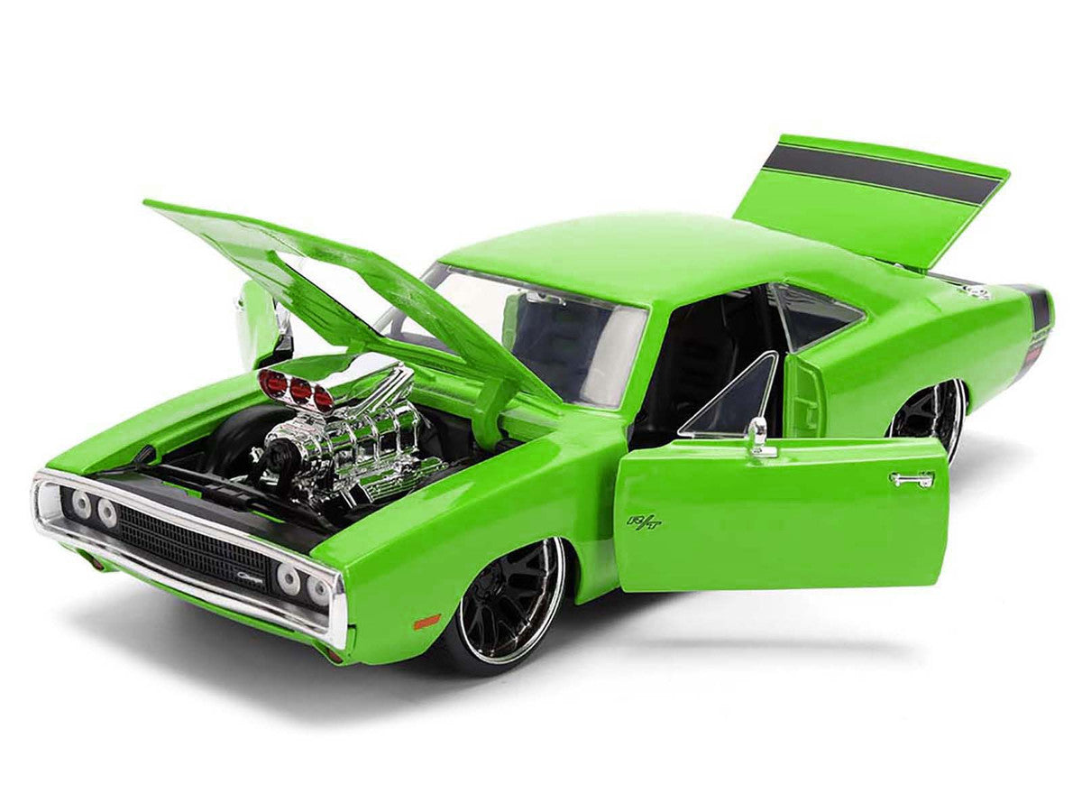 1970 Dodge Charger R/T Bright Green with Black Tail Stripe "Bigtime Muscle" Series 1/24 Diecast Model Car by Jada-3
