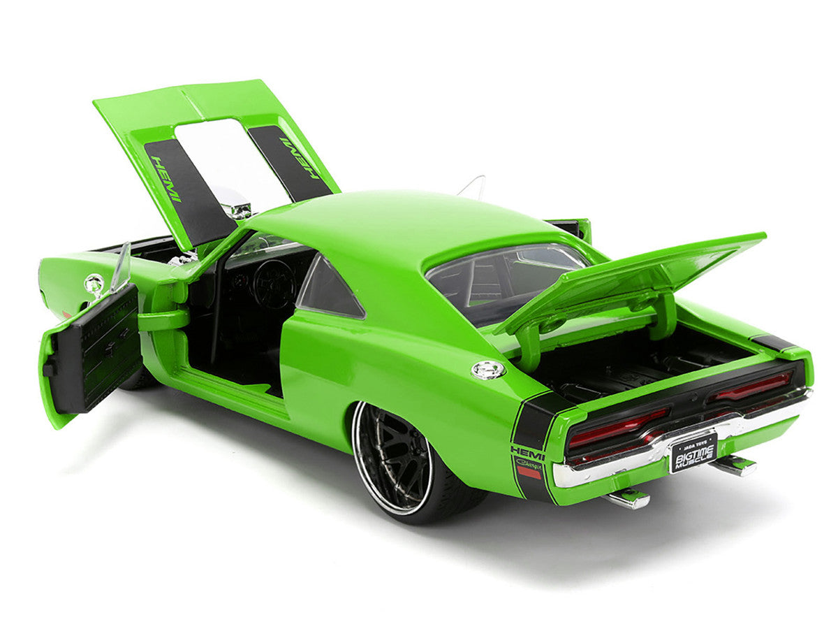 1970 Dodge Charger R/T Bright Green with Black Tail Stripe "Bigtime Muscle" Series 1/24 Diecast Model Car by Jada-2