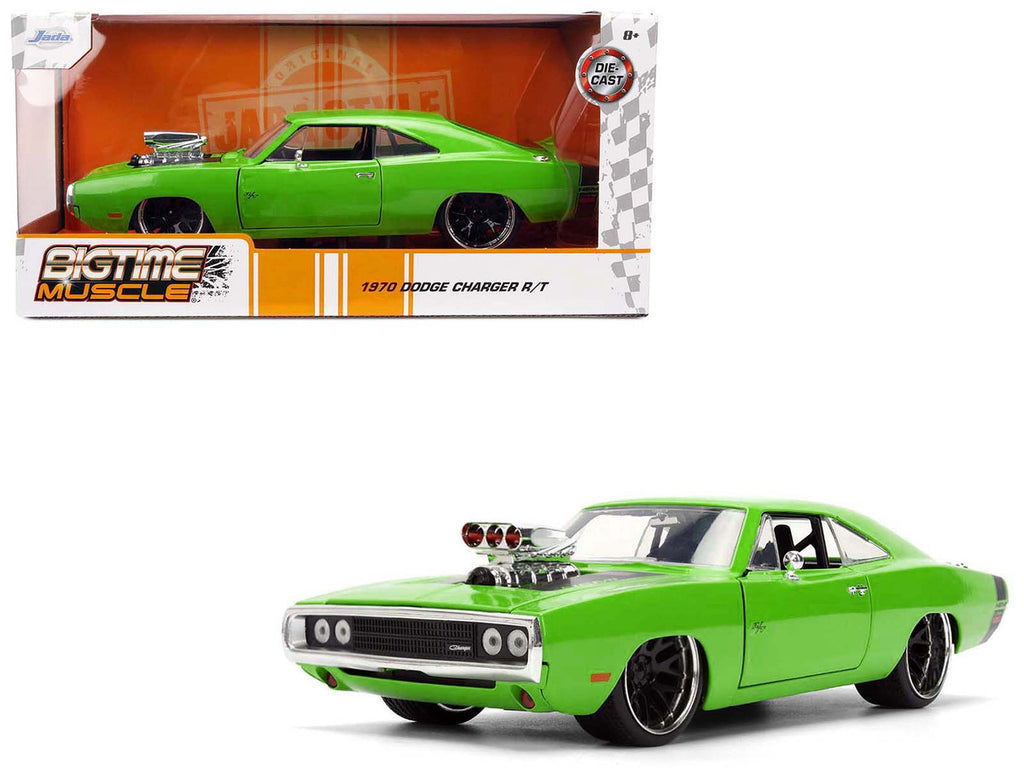 1970 Dodge Charger R/T Bright Green with Black Tail Stripe "Bigtime Muscle" Series 1/24 Diecast Model Car by Jada-4