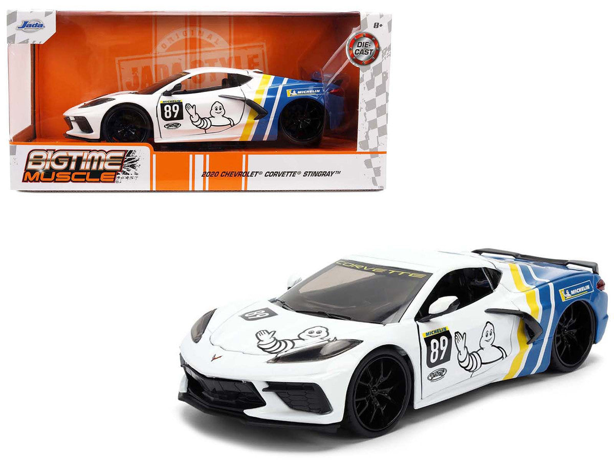 2020 Chevrolet Corvette Stingray C8 #89 "Michelin" White with Yellow and Blue Stripes "Bigtime Muscle" Series 1/24 Diecast Model Car by Jada-4