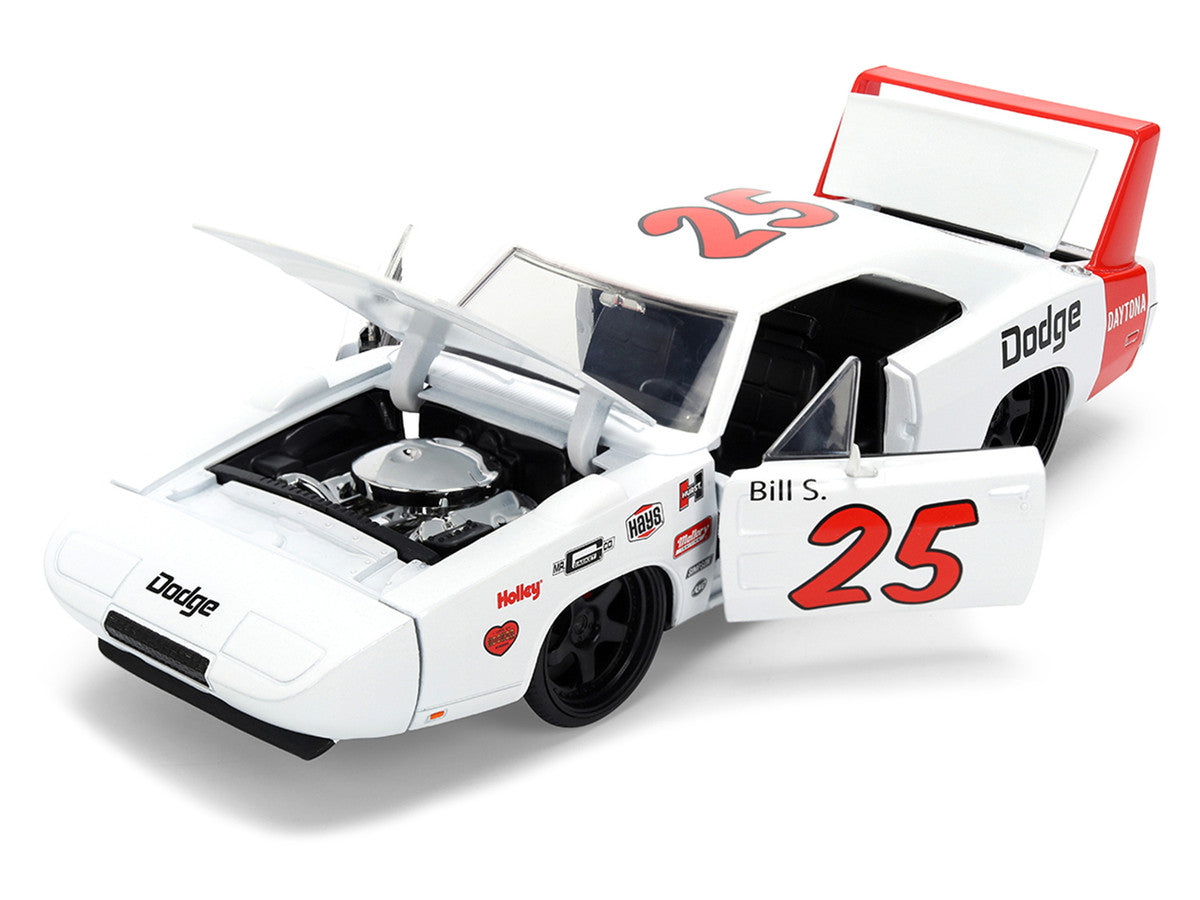 1969 Dodge Charger Daytona #25 White with Red Stripes "Bigtime Muscle" Series 1/24 Diecast Model Car by Jada-2
