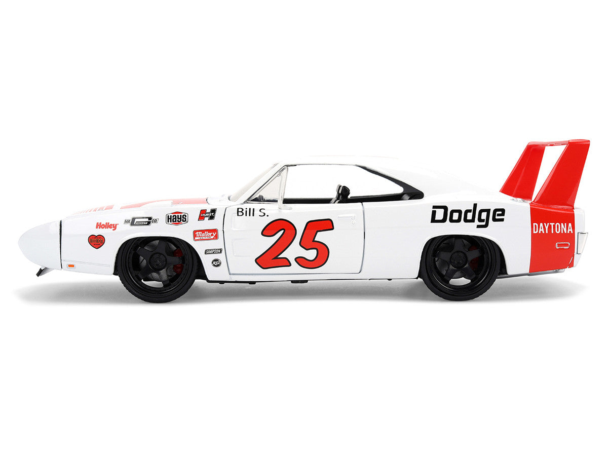 1969 Dodge Charger Daytona #25 White with Red Stripes "Bigtime Muscle" Series 1/24 Diecast Model Car by Jada-0