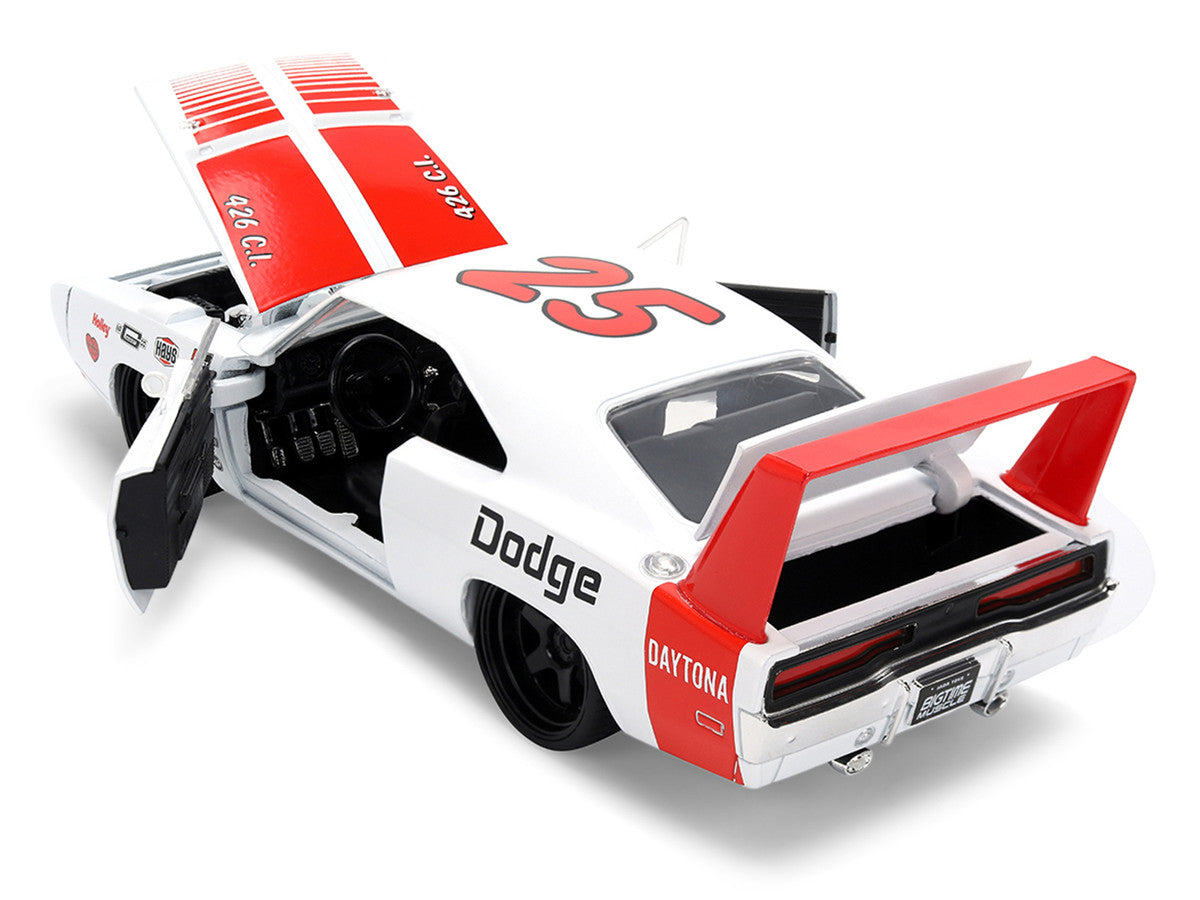 1969 Dodge Charger Daytona #25 White with Red Stripes "Bigtime Muscle" Series 1/24 Diecast Model Car by Jada-1