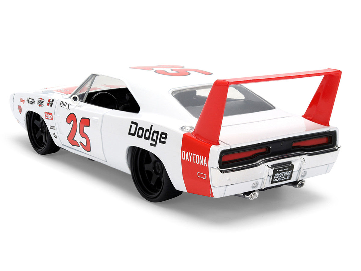 1969 Dodge Charger Daytona #25 White with Red Stripes "Bigtime Muscle" Series 1/24 Diecast Model Car by Jada-3