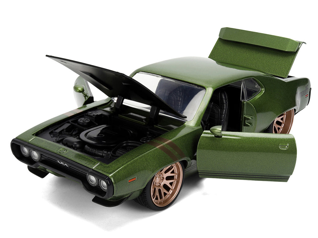 1972 Plymouth GTX Green Metallic with Matt Black Hood and Gold Stripes "Bigtime Muscle" Series 1/24 Diecast Model Car by Jada-1
