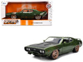 1972 Plymouth GTX Green Metallic with Matt Black Hood and Gold Stripes "Bigtime Muscle" Series 1/24 Diecast Model Car by Jada-0