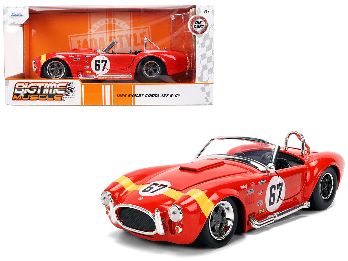 1965 Shelby Cobra 427 S/C #67 Red with Yellow Stripe "Bigtime Muscle" Series 1/24 Diecast Model Car by Jada-0