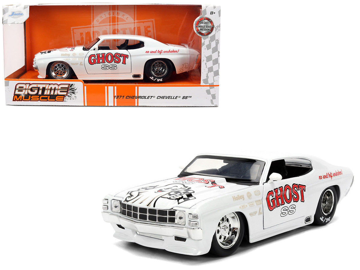 1971 Chevrolet Chevelle SS "Ghost SS" White with Graphics "Bigtime Muscle" Series 1/24 Diecast Model Car by Jada-4