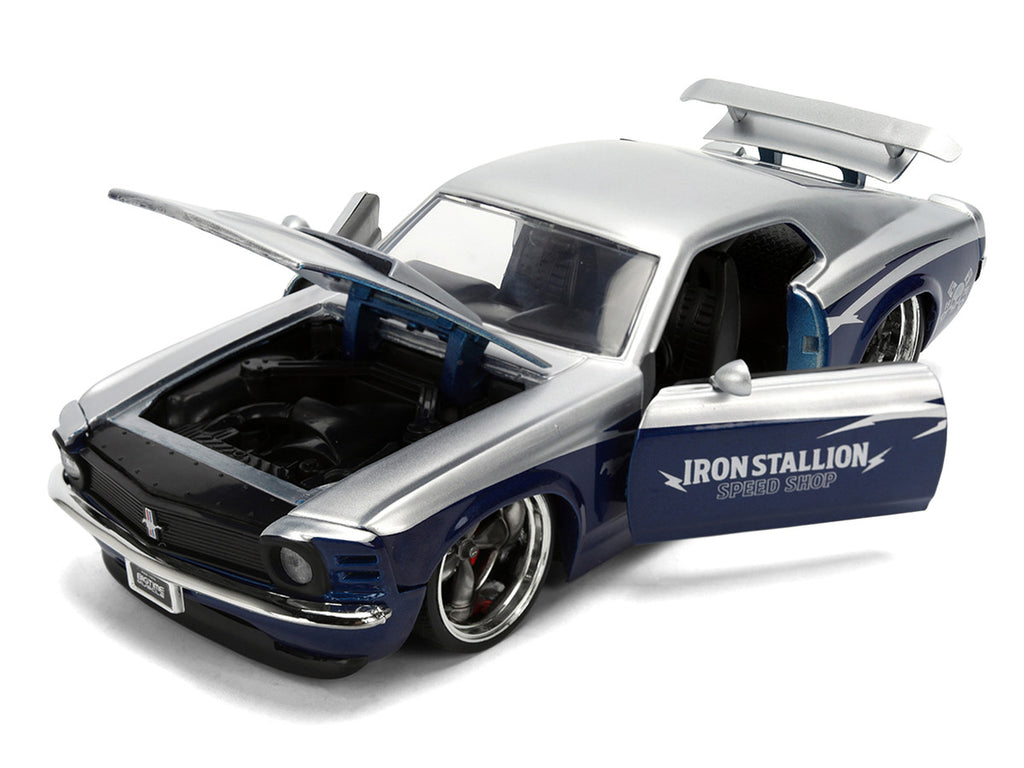 1970 Ford Mustang Boss 429 "Iron Stallion Speed Shop" Silver and Dark Blue Metallic "Bigtime Muscle" Series 1/24 Diecast Model Car by Jada-3