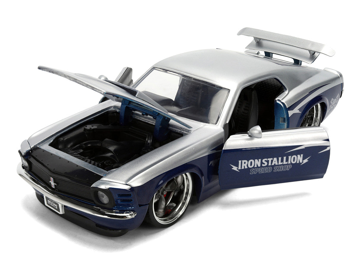 1970 Ford Mustang Boss 429 "Iron Stallion Speed Shop" Silver and Dark Blue Metallic "Bigtime Muscle" Series 1/24 Diecast Model Car by Jada-3