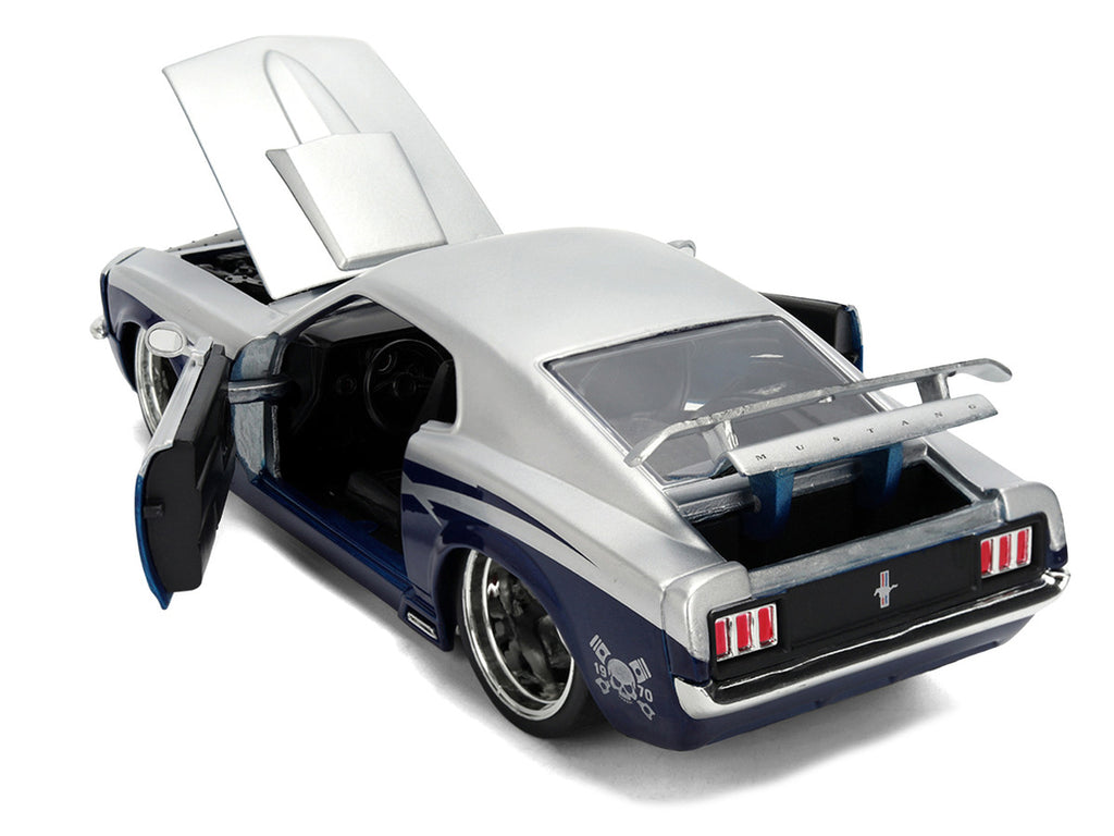 1970 Ford Mustang Boss 429 "Iron Stallion Speed Shop" Silver and Dark Blue Metallic "Bigtime Muscle" Series 1/24 Diecast Model Car by Jada-0