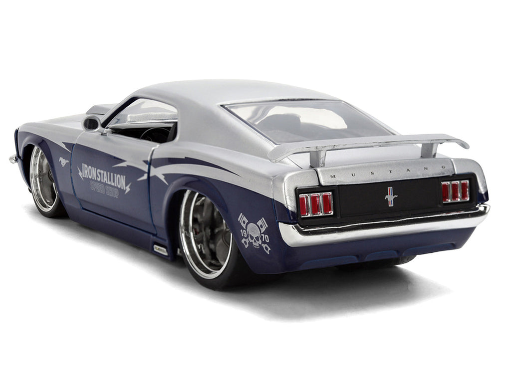 1970 Ford Mustang Boss 429 "Iron Stallion Speed Shop" Silver and Dark Blue Metallic "Bigtime Muscle" Series 1/24 Diecast Model Car by Jada-1