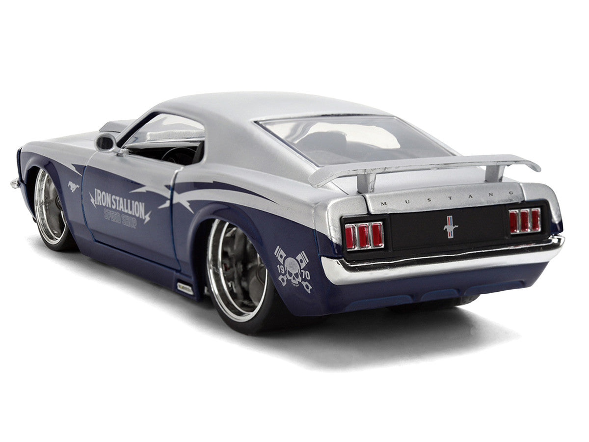 1970 Ford Mustang Boss 429 "Iron Stallion Speed Shop" Silver and Dark Blue Metallic "Bigtime Muscle" Series 1/24 Diecast Model Car by Jada-1