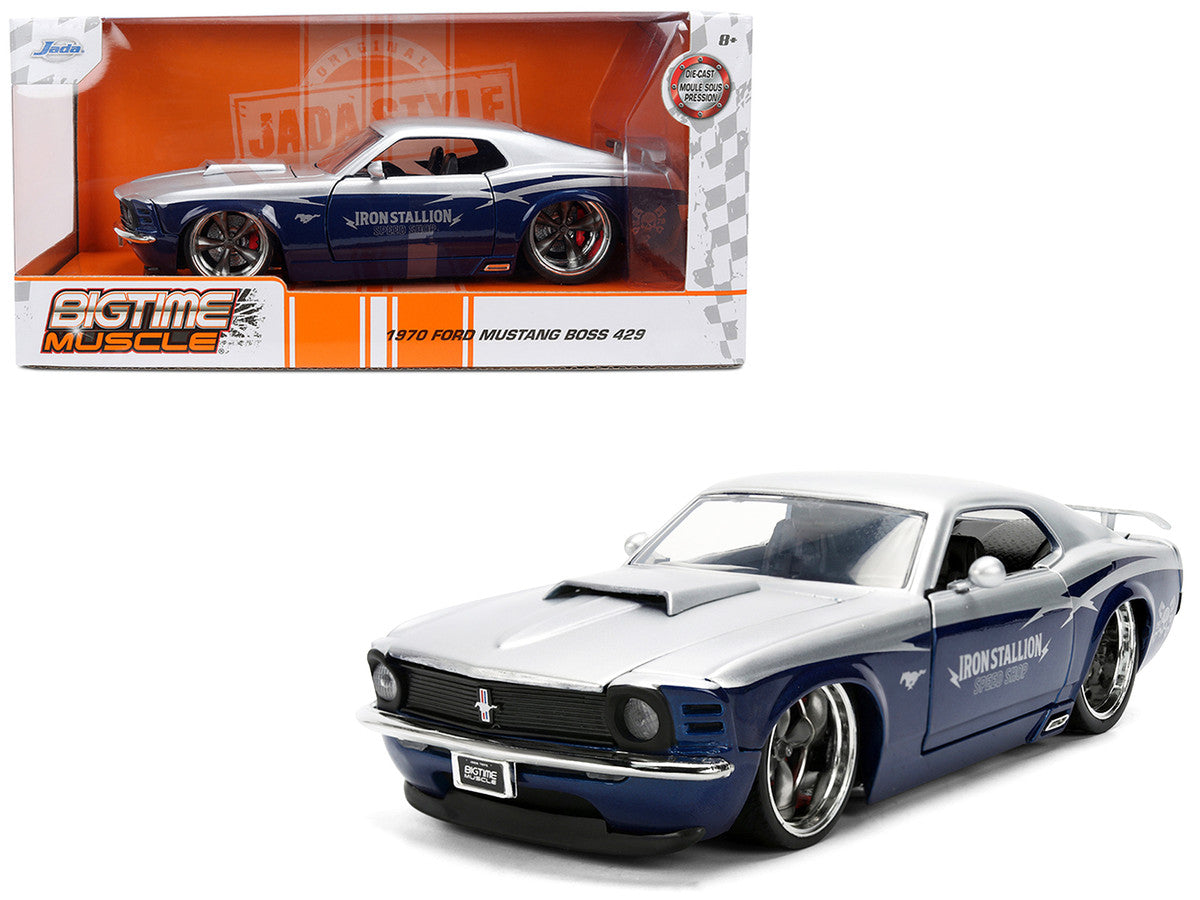 1970 Ford Mustang Boss 429 "Iron Stallion Speed Shop" Silver and Dark Blue Metallic "Bigtime Muscle" Series 1/24 Diecast Model Car by Jada-4