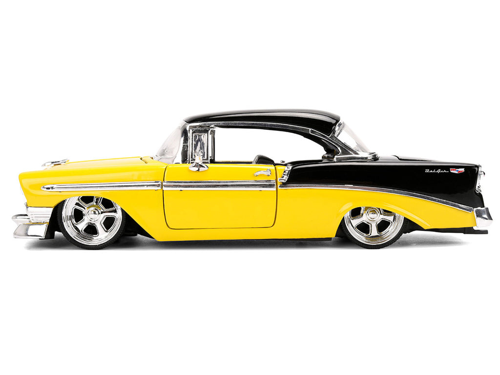 1956 Chevrolet Bel Air Yellow and Black "Bigtime Muscle" Series 1/24 Diecast Model Car by Jada-2