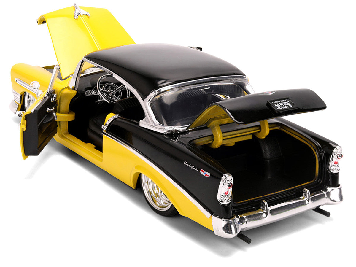 1956 Chevrolet Bel Air Yellow and Black "Bigtime Muscle" Series 1/24 Diecast Model Car by Jada-3