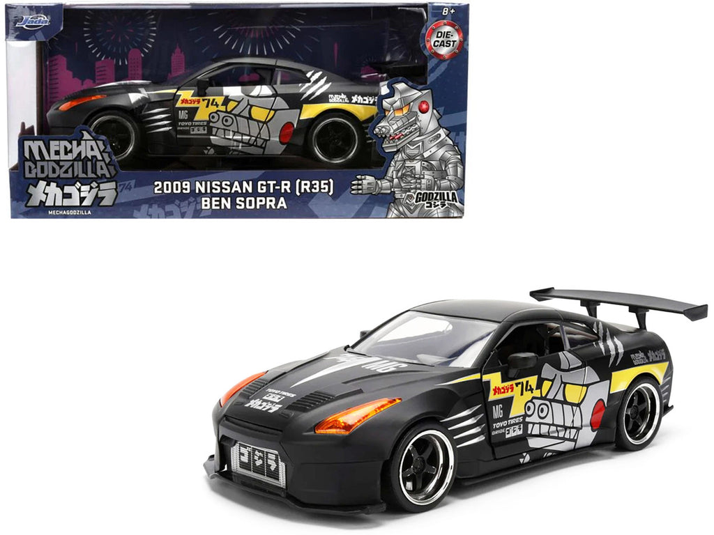 2009 Nissan GT-R (R35) Ben Sopra Matt Black with "Mechagodzilla" Graphics "Hollywood Rides" Series 1/24 Diecast Model Car by Jada-0