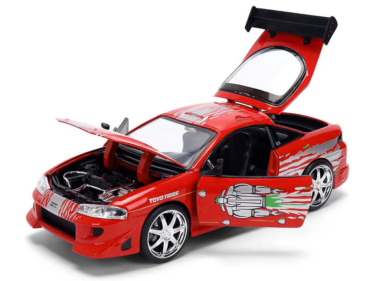Brian's Mitsubishi Eclipse Red with Graphics Remix "The Fast and The Furious" (2001) Movie "Fast & Furious" Series 1/24 Diecast Model Car by Jada-1