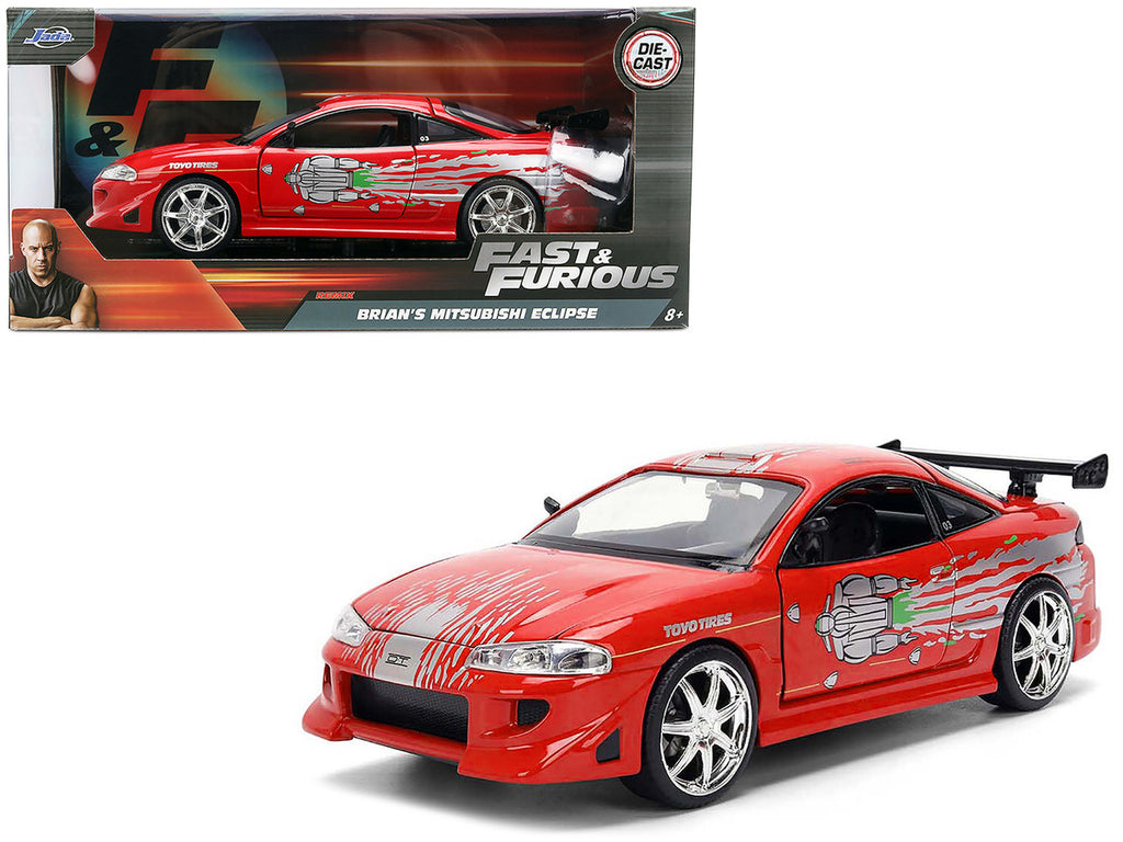 Brian's Mitsubishi Eclipse Red with Graphics Remix "The Fast and The Furious" (2001) Movie "Fast & Furious" Series 1/24 Diecast Model Car by Jada-4