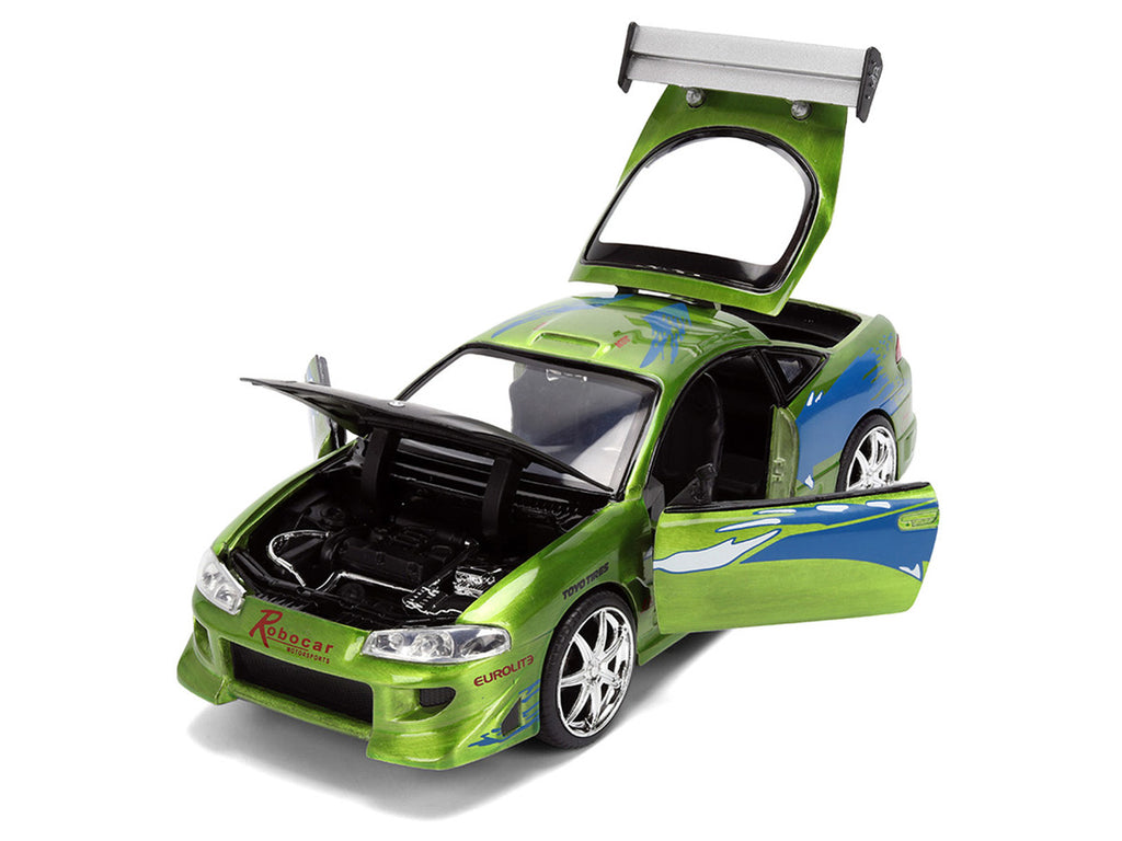 Brian's Mitsubishi Eclipse Green Brush Finish "The Fast and the Furious" (2001) Movie 25 Years of Fast & Furious Anniversary 1/24 Diecast Model Car by Jada-1