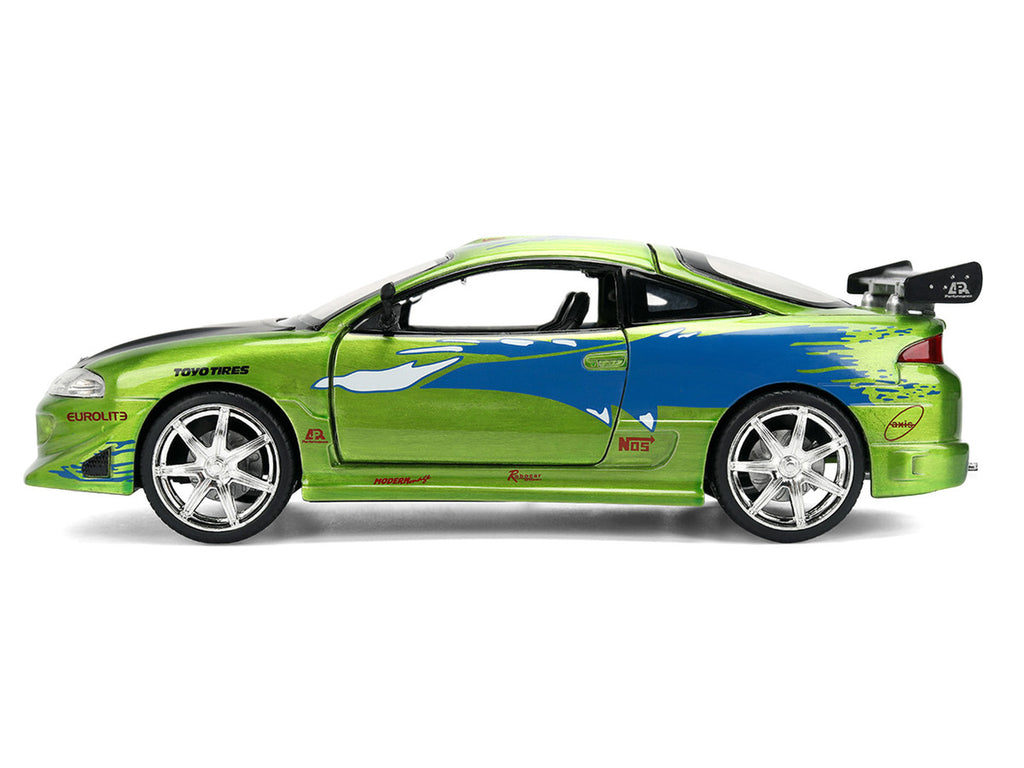 Brian's Mitsubishi Eclipse Green Brush Finish "The Fast and the Furious" (2001) Movie 25 Years of Fast & Furious Anniversary 1/24 Diecast Model Car by Jada-0