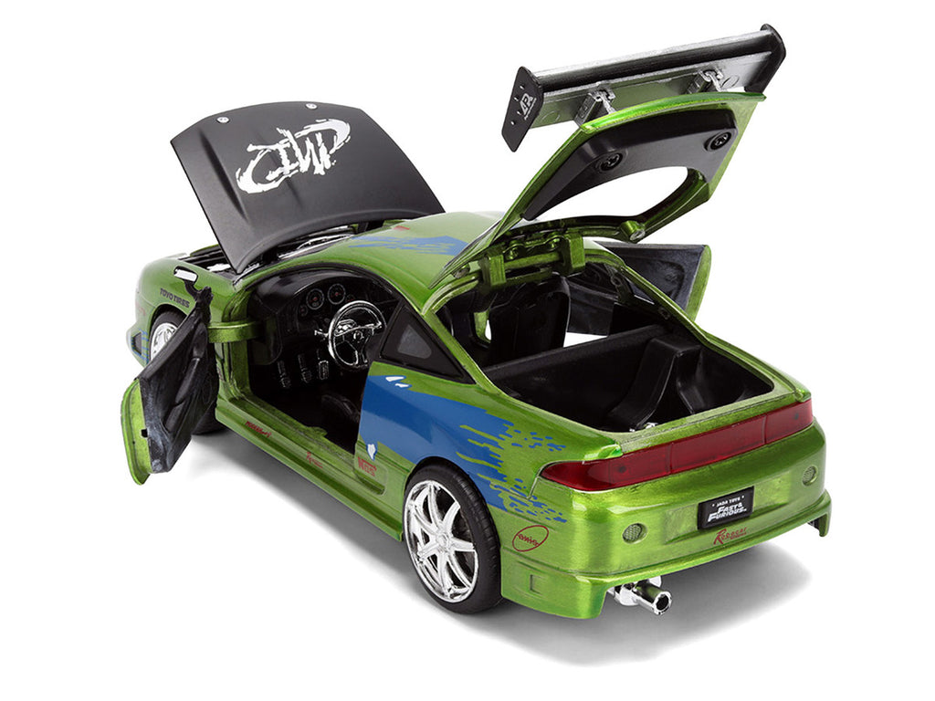 Brian's Mitsubishi Eclipse Green Brush Finish "The Fast and the Furious" (2001) Movie 25 Years of Fast & Furious Anniversary 1/24 Diecast Model Car by Jada-2