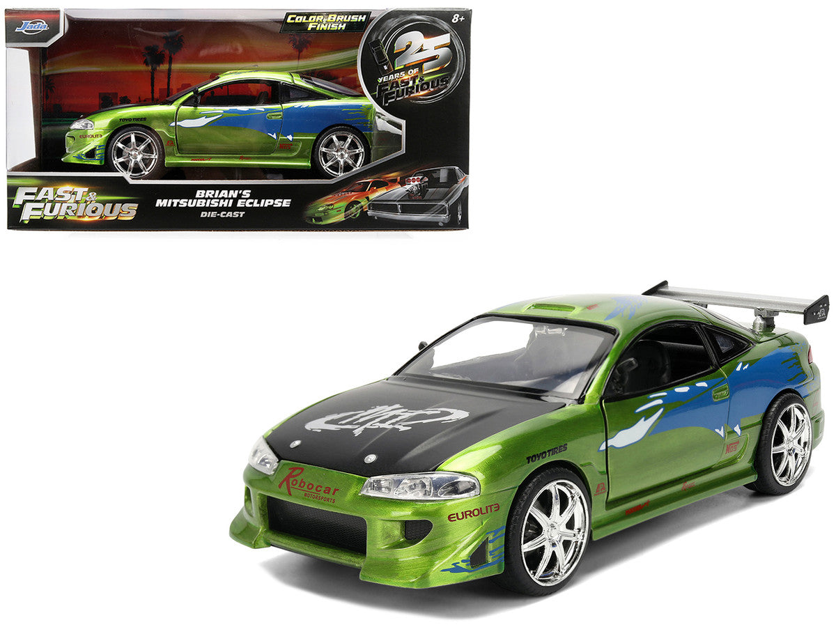 Brian's Mitsubishi Eclipse Green Brush Finish "The Fast and the Furious" (2001) Movie 25 Years of Fast & Furious Anniversary 1/24 Diecast Model Car by Jada-4