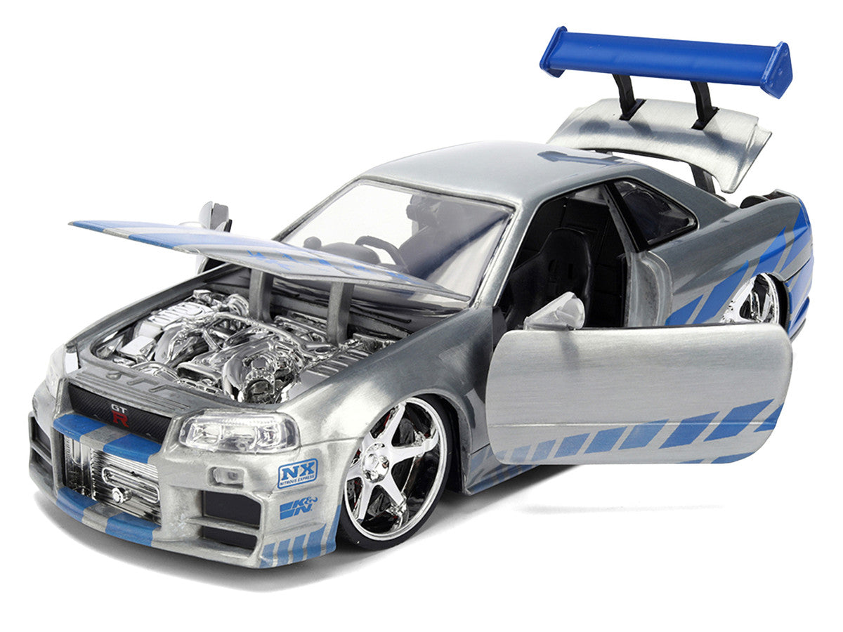Brian's Nissan Skyline GT-R (R34) RHD (Right Hand Drive) Brush Finish  "2 Fast 2 Furious" (2003) Movie 25 Years of Fast & Furious Anniversary 1/24 by Jada-3